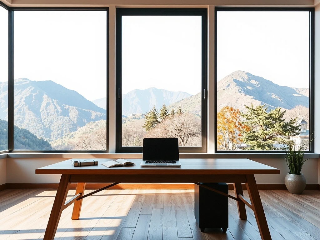 Moderner Beratungsraum mit Blick auf Berge